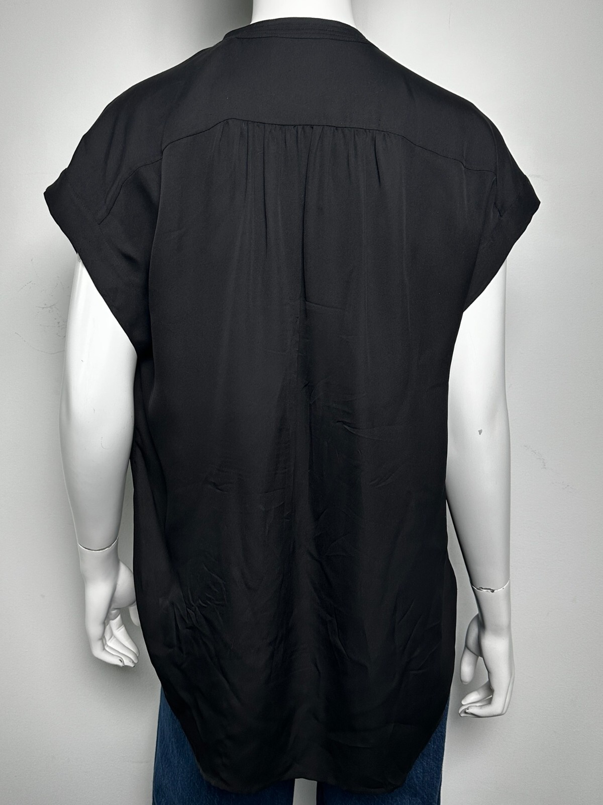 Vince Silk Drape Front Blouse Split Neckline Blac… - image 2