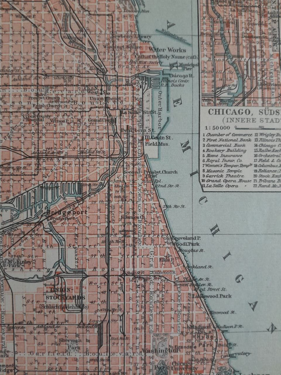 1905 CHICAGO ILLINOIS Vintage Geographical Map City USA ORIGINAL