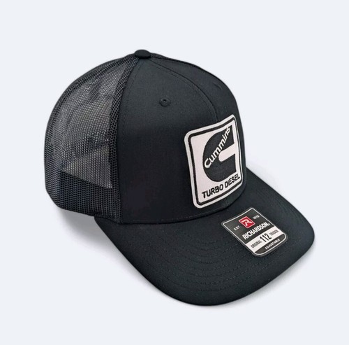 Cummins Turbo Diesel Patch On Richardson 112 Trucker Snap-back style Black Hat - Picture 3 of 6