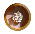 Set of 2 Ceramic White Rose Art Wall Decor In Round Wood Shadow Box Frame — photo 3