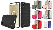 For Verizon Prepaid TCL Signa 5004SPP Brushed Hybrid Case Cover + Tempered Glass