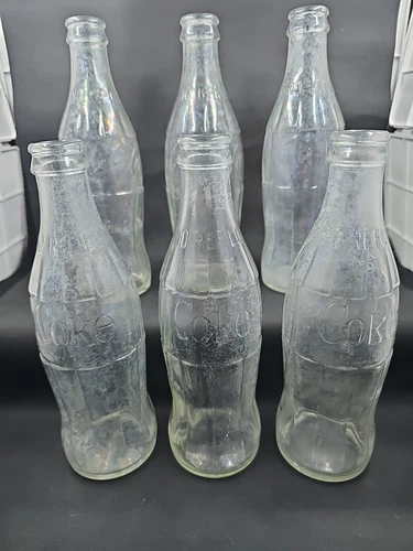 6 Vintage 10 Oz. Clear Coke Bottles (91000) 1976