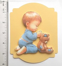 Baby Boy Pajamas Teddy Bear Praying Card Front Scrapbook Embellishment 604