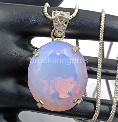 91.90 Ct Oval Cut Natural pink Opal  925 Solid Silver Pendant Gemstone 5JRA