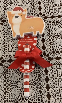 Lady Jane Limited Corgi Dog Sticky Notepad Pen Gift Set #17154 Holiday Santa Hat