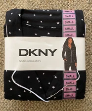 Womens DKNY 2 Piece Notch Collar PJ Set Black Star Print Size S Pajamas Sleep