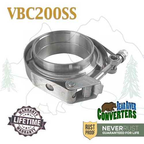 2" V Band Exhaust Clamp w/ Male Female Flanges Quick Release Band Stainless - Picture 2 of 7