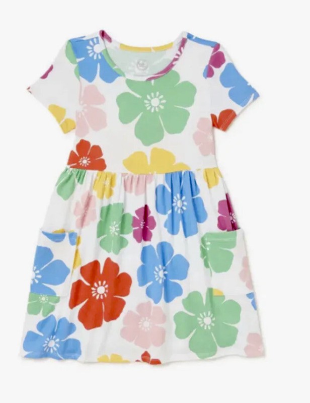 Wonder Nation Girls White Floral Pocket Play Dress Size Large (10-12) NWT
