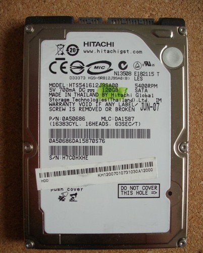 HITACHI 2,5 Zoll SATA Laptop Notebook Festplatte 120 GB