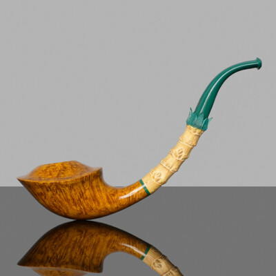 MUXIANG Freehand Pipe Smooth Briar Tobacco Pipe Bamboo Vulcanite Stem Gift Box