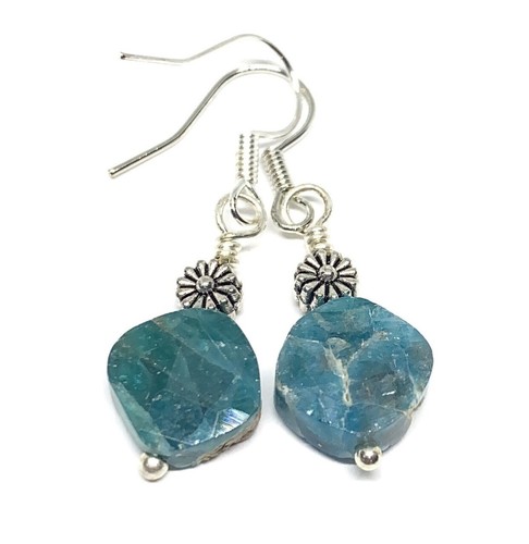Blue Apatite Genuine Stone Handmade Earrings Crystal healing - Picture 2 of 11