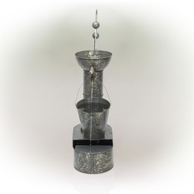 Alpine Corporation Fountain 34''x 10'' Outdoor Rustic Metal Water Pump 3-Tier