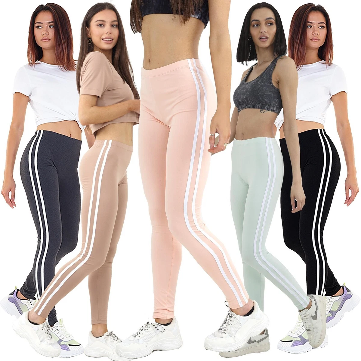 Womens Brave Soul Stretch Leggings Dance Yoga Stripe Sports Ladies Lounge  Wear