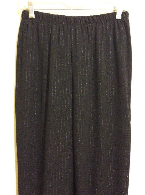 WOMENS BLACK SILVER PINSTRIPES ELASTIC WAIST LOOSE FIT DRESS PANTS SIZE S | eBay