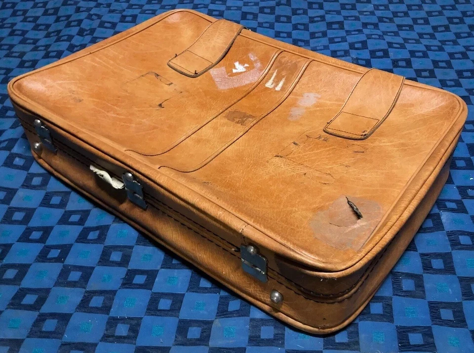ancienne valise rétro vintage Cuir Beige H 14 L 71 l 47 cm #68 - Photo 4/4
