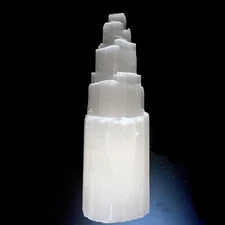 XL " Selenite Crystal Tower Lamp Natural Healing Light w/ LED Cord & Bulb 12"