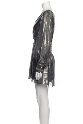 Ramy Brook Elise Womens Silk Metallic Party Dress, Platinum