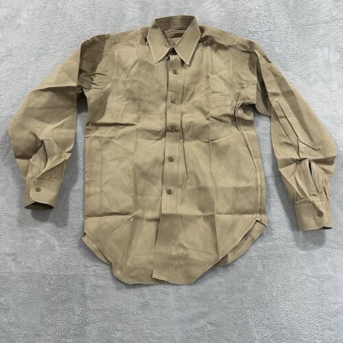 Vintage Military Button Up Beige Shirts Long Sleeve Tan WW2 Khaki Camel Safari