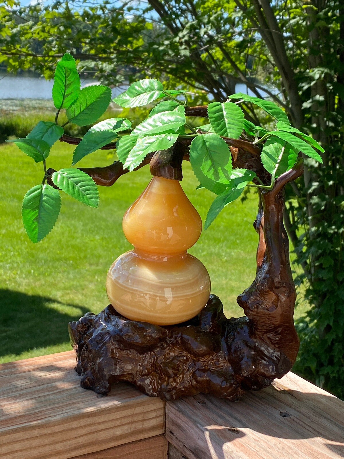Natural Calcite stone hand carved Gourd Tree,Fengshui symbol bring Luck,5lbs - second product detail image