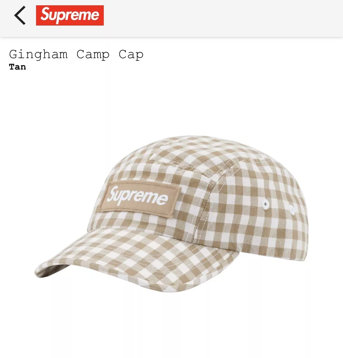 Brand New Supreme Gingham Camp Cap In Tan.