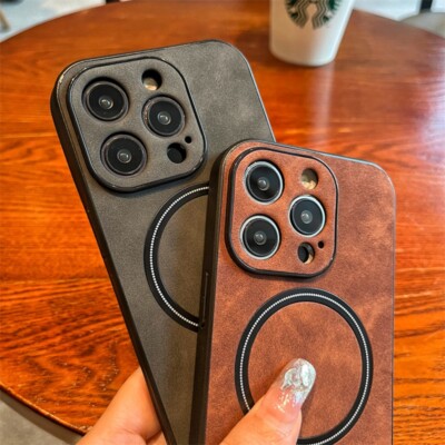 Luxury Retro Matte Leather Case -Magsafe Magnetic Wireless iPhone Charging Case