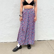 VTG 90s Floral Print Maxi Skirt Handmade Long Skirt High Waist 23 Inch Waist XXS