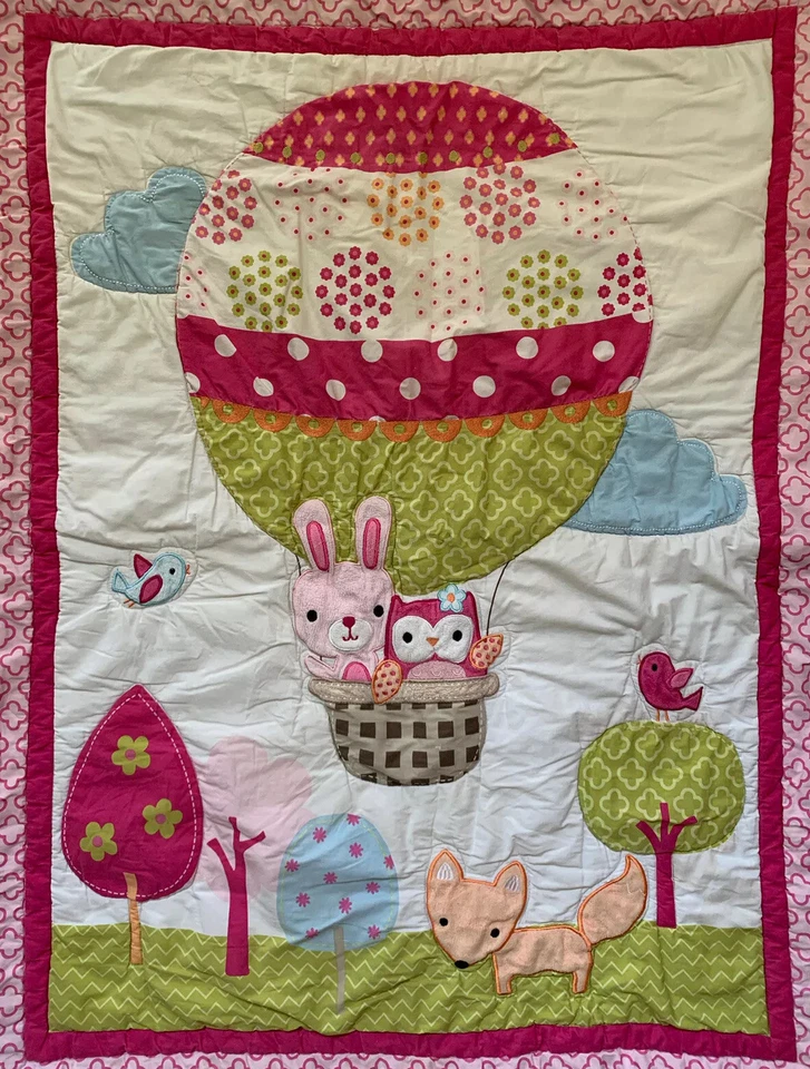 Cobertor de edredom CIRCO Baby Quilt UP WE GO balão de ar quente coruja raposa coelho pássaros - Imagem 2 de 4