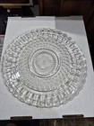 Vintage Glass Clear Footed Cake Plate 11" Sunburst Dots Panels