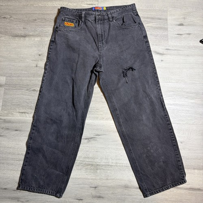 #ad Empyre Gray Denim Jeans Size 34 Embroidered Logo Streetwear Distressed $24.22