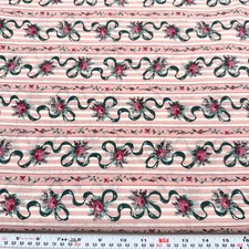 Vintage Florals Ribbons Pink White Striped Lightweight Cotton by the HALF YARD
