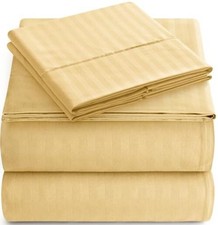 Sheet Set - 4-Piece Striped Deep Pocket Bed Sheets - Ultra King Yellow Gold
