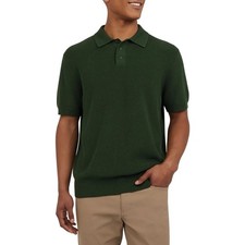 DKNY Sweater Polo Green 2XL Short Sleeve Knit Ribbed Cuff Waistband 3-Button