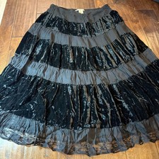 Y2K John Paul Richard Velvet Lace Tiered Midi Skirt Medium Whimsigoth Fairy Goth