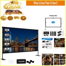 120 Inch Outdoor Indoor Projector Screen with Stand Portable 4K 3D White
