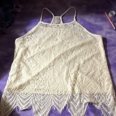No Boundaries Ivory Lace Floral Embroidered Tank Spaghetti Straps Juniors 19