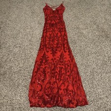 Red Sequenced Prom Dress. Size 2. Bust 33. Waist 26. Hip 36