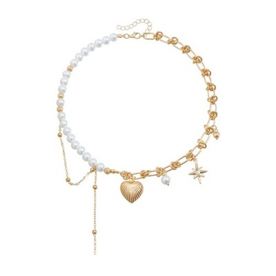 Creative Patchwork Heart Necklace Featuring Vintage Charm Star Tassels Design