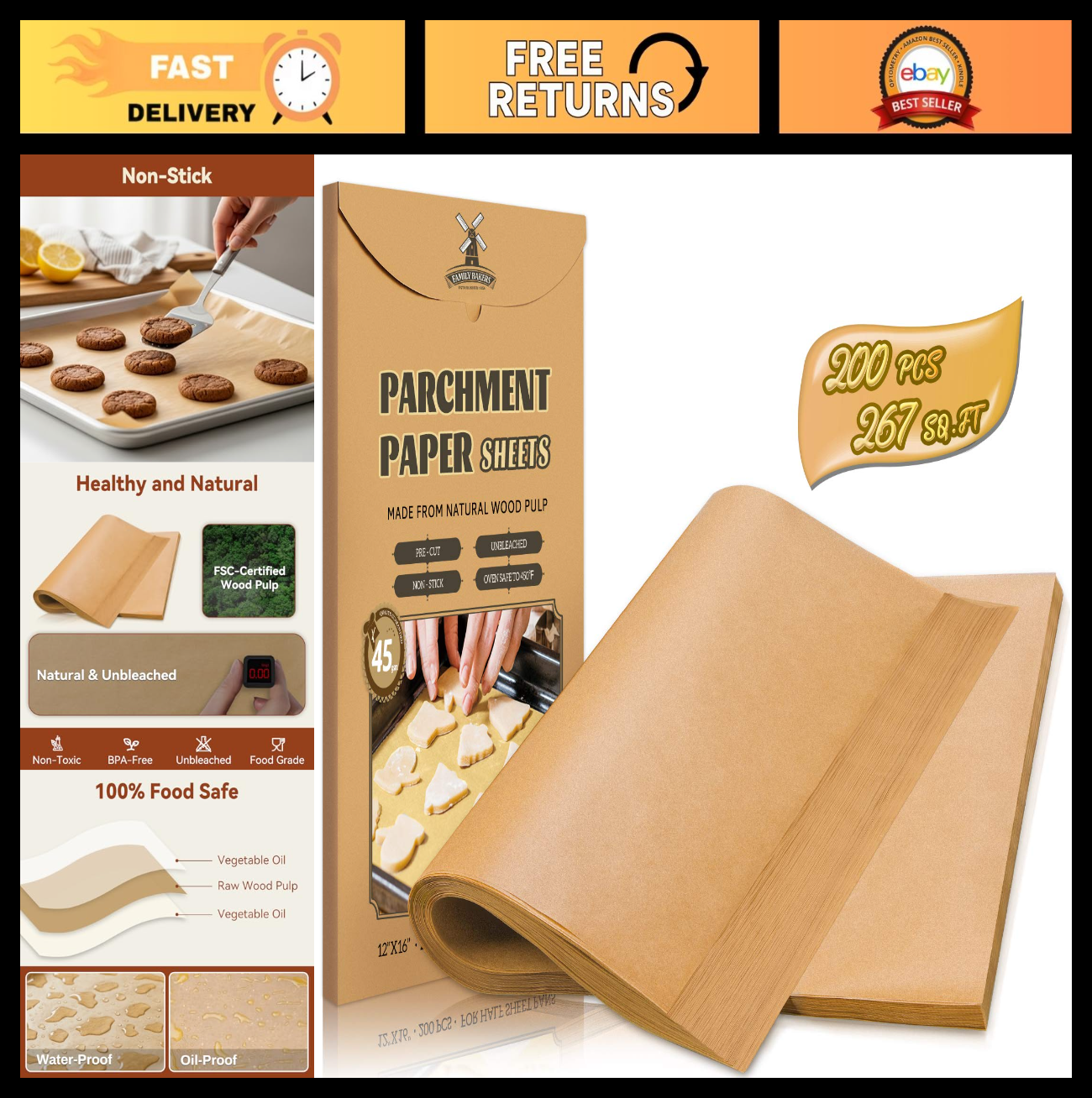 200 Pcs Non-Stick Parchment Paper Sheets 12x16