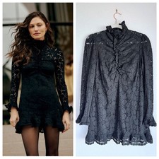 Zimmermann SS25 Lace Long Sleeve Mock Neck Tunic or Mini Dress in Black Size 2 M