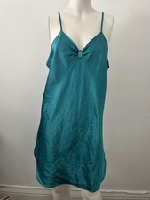 Vtg 90s Turquoise Chemise Nightgown L satin romantic feminine glam fairy chic