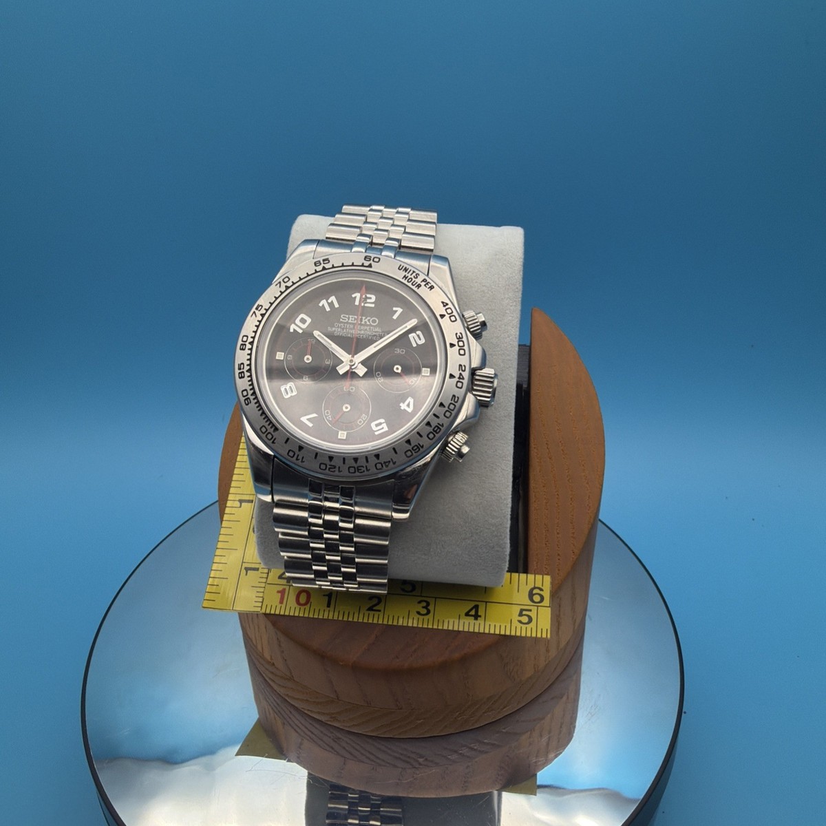 Bespoke Seiko VK63 Arabic Racing Chronograph 39mm Jubilee Mens