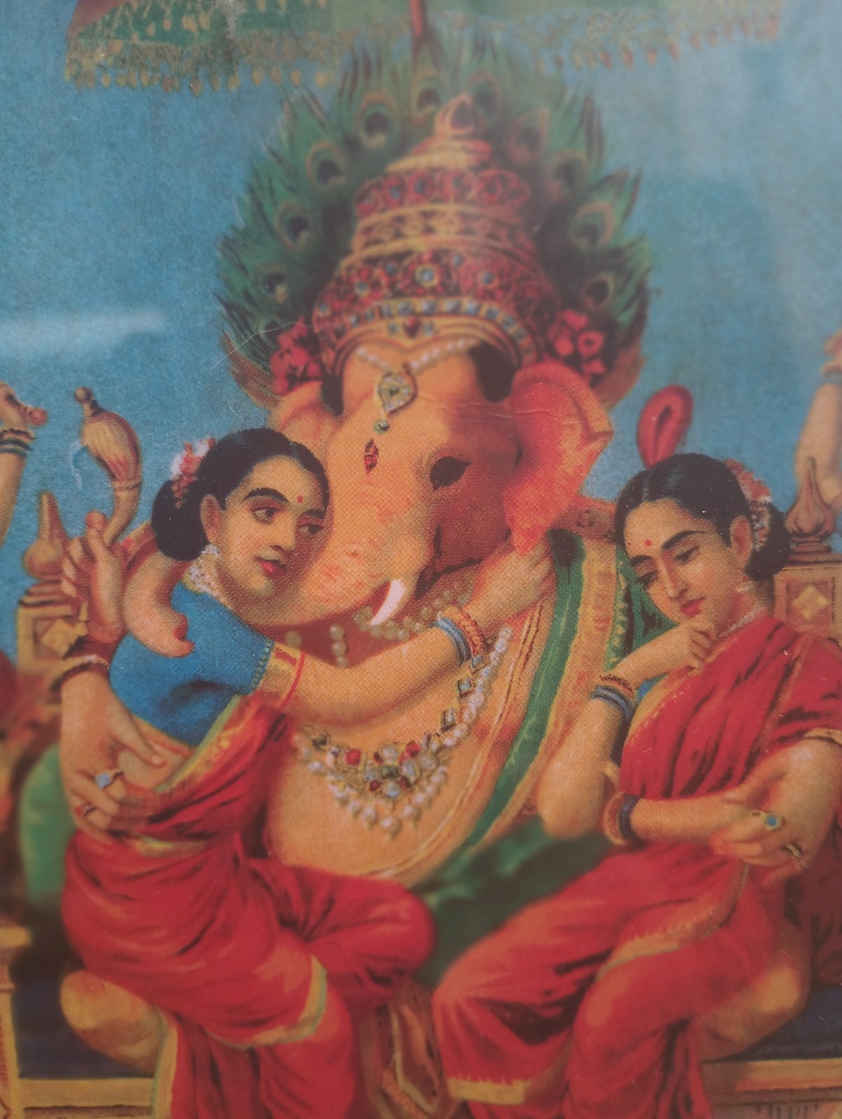 Consorts of Ganesha by Ravi Varma- Reproduction- Gold Painted Frame 10x8"