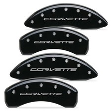 C7 Corvette Caliper Cover Set - Gloss Black With Silver Corvette Script