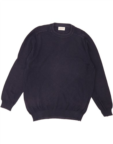 BENETTON Mens Crew Neck Jumper Sweater Large Navy Blue Cotton DK41
