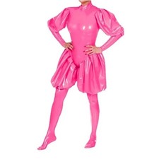 Pink Latex Bodysuit Bloomers Pants Rubber Catsuit Fetish Clubwear 0.4mm Cosplay
