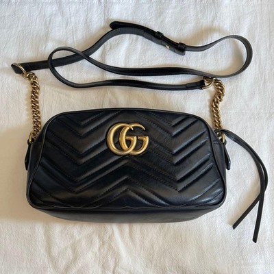 GUCCI GG Marmont Small Camera Bag Shoulder Bag Crossbody Leather Women Auth