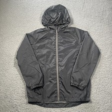 Swiss Alps Hooded Rain Jacket Unisex Youth Grey Lightweight Windbreaker L 14-16