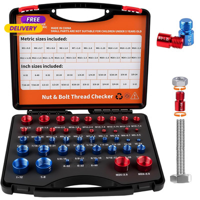 Thread Checker Set, 44 PCS Thread Gauges with 23 SAE Inch & 21 Metric Sizes
