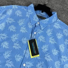 Roundtree  Yorke Performance Shirt Mens 2XL XXL Blue Floral Button Up New