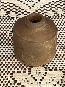 Antique Primitive Clay Inkwell Hand Made Ink Bottle